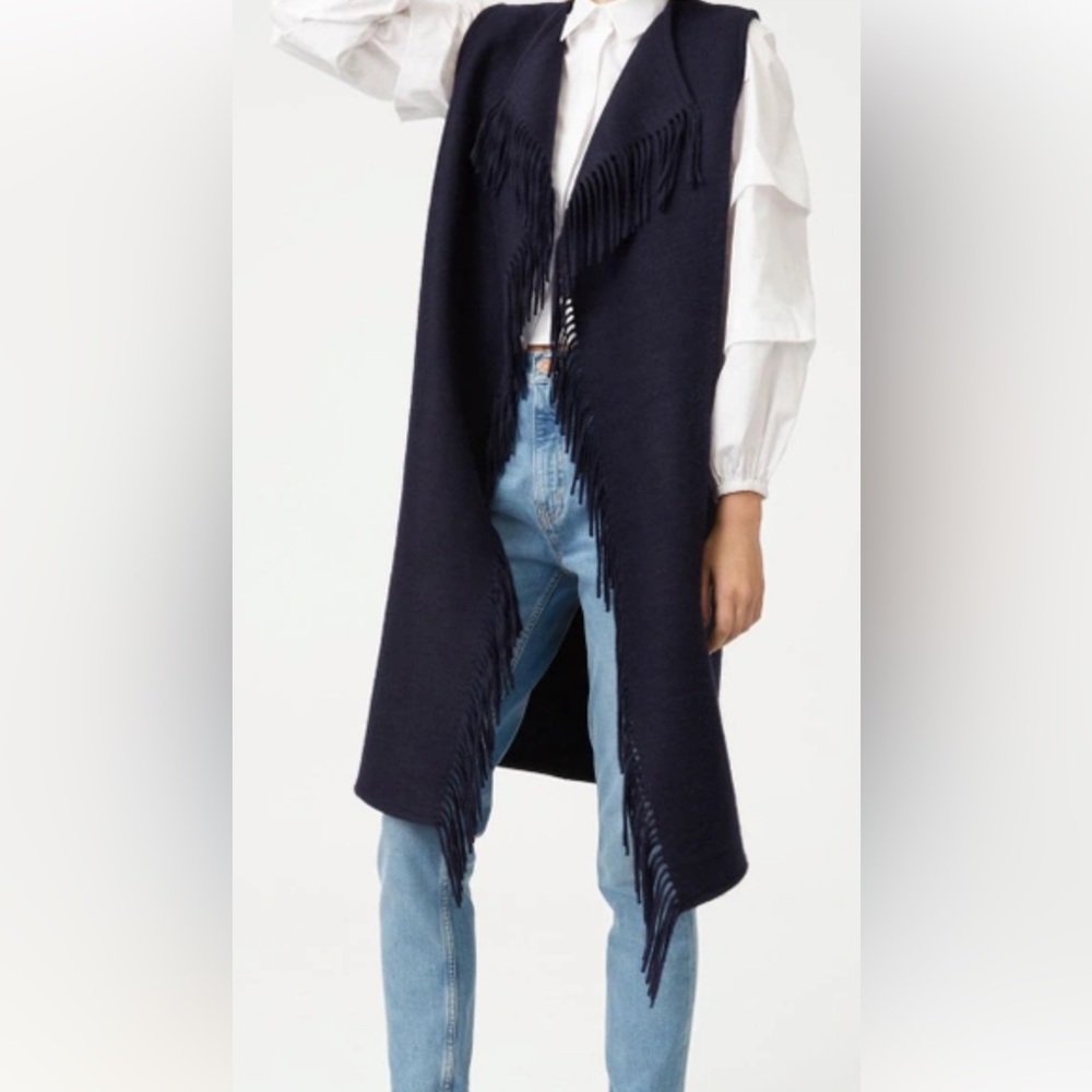 Club Monaco Navy Fringe sweater vest